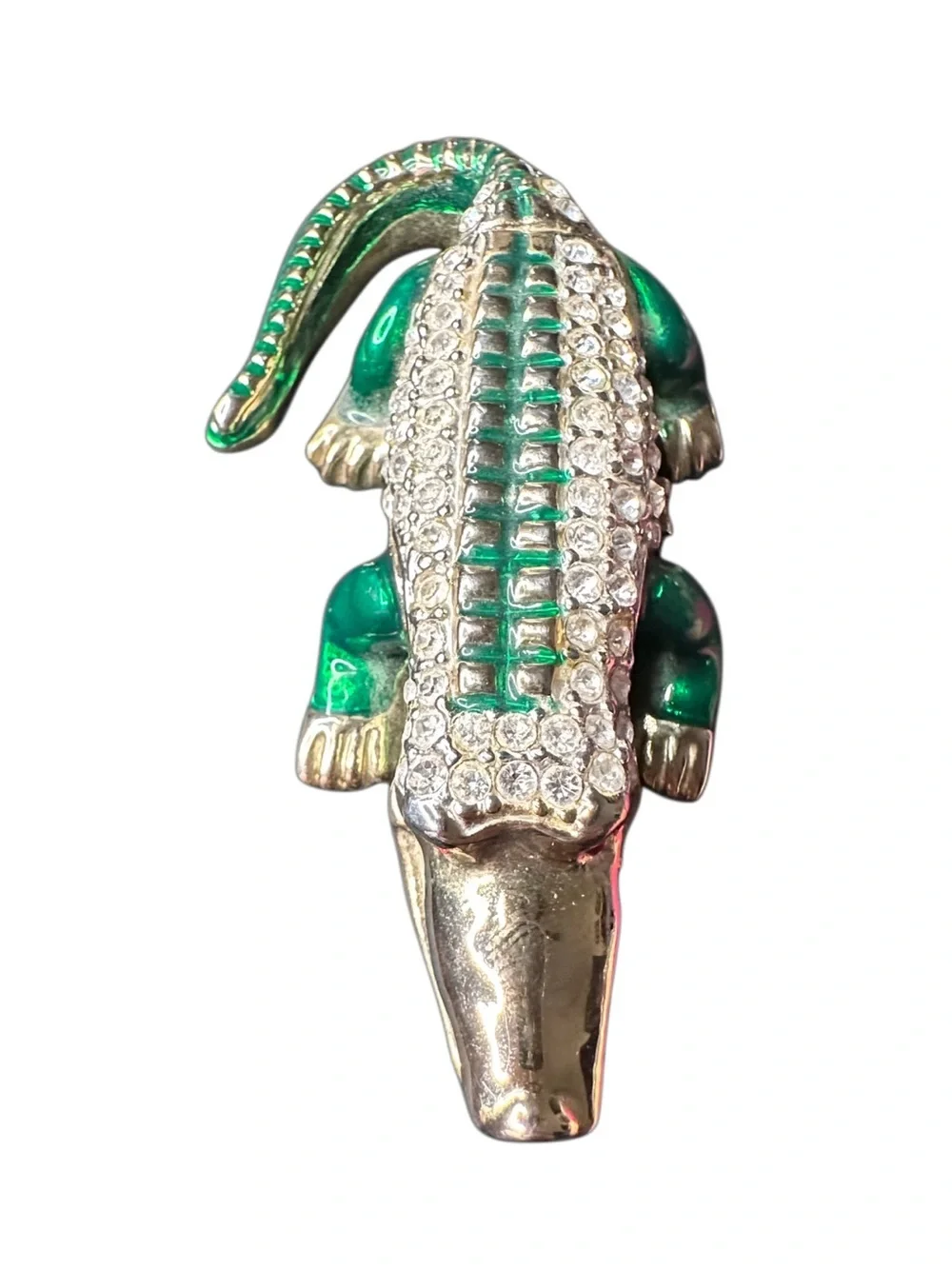 Green and Gold Crocodile Trinket Box with Rhinestones